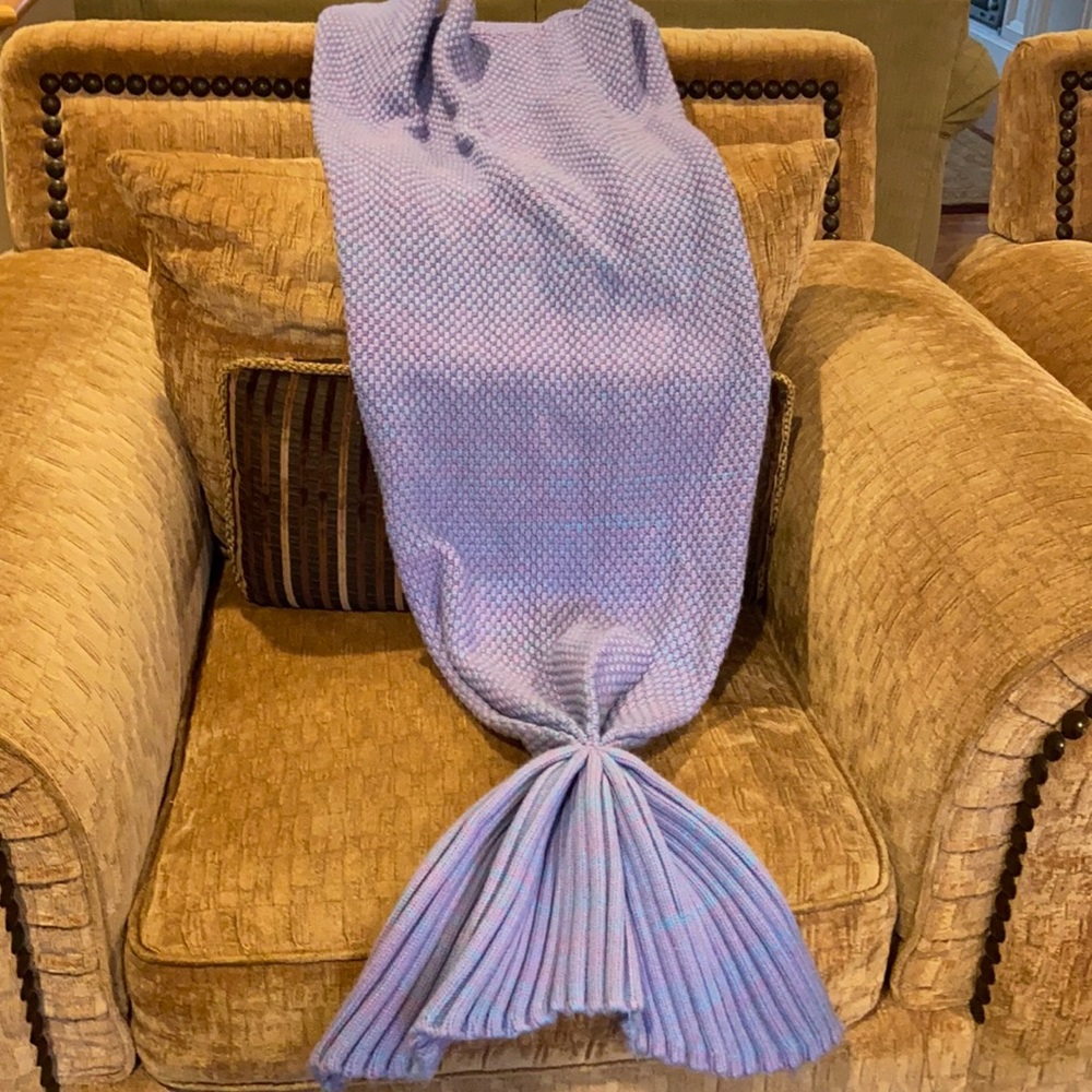 Mermaid knitted blanket adult teen purple - blue - pink
